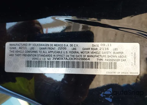2012 Volkswagen Jetta 2.5L Se from USA, damaged, VIN 3VWDX7AJ3CM328864